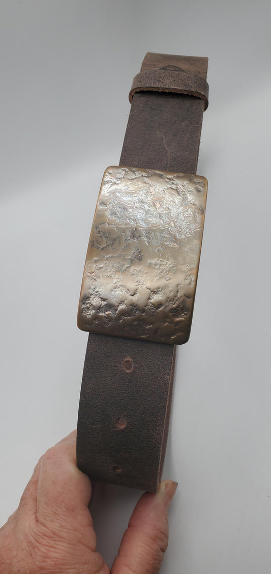 Bronze Anniversary Gift Belt Buckle Made in Canada Hand Forged Stainless Steel Buckle One of a Kind Unisex Buckle For 1-1/2" Jean Belt w Bag