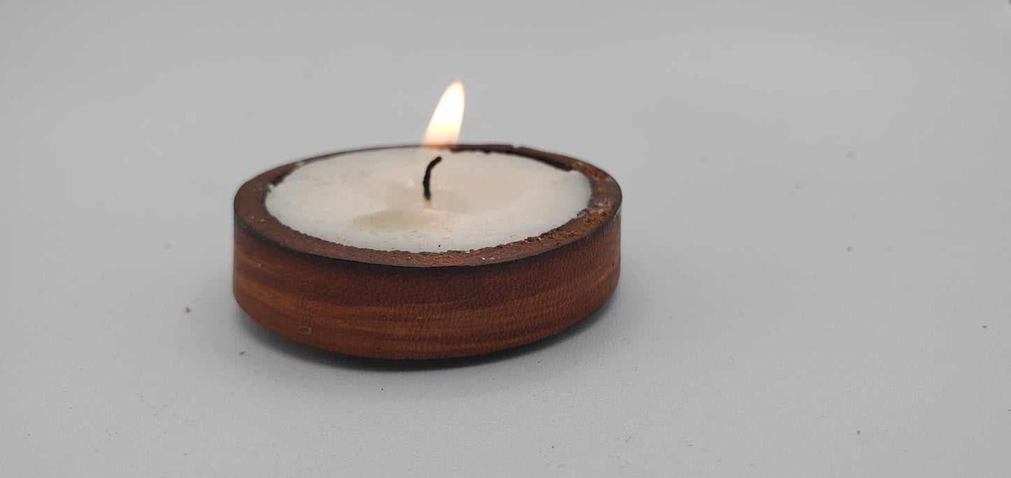 Leather Tea Light Holder Tea Light and Gift Bag Housewarming Gift Giving Recycled Leather Candle Holder Leather Gift Anniversary Gift