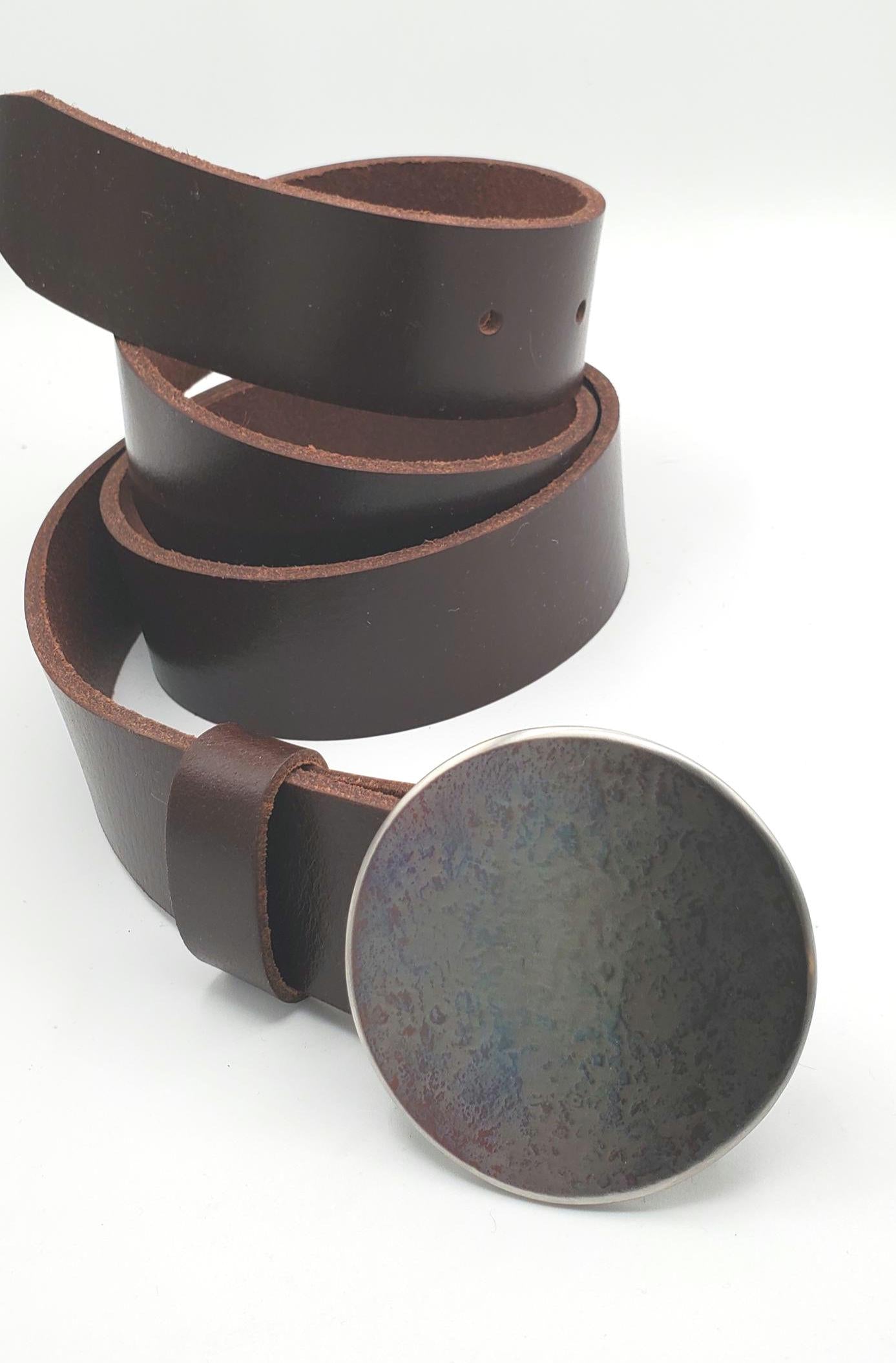 Round handmade buckle and mahogany belt.
ironartcanada