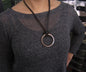 Brass Pendant Hand Forged Circle Pendant Unisex Jewelry Bohemian Necklace 1.5" d w/ Burlap or Velvet Bag Beige, Black or Brown Leather Strap