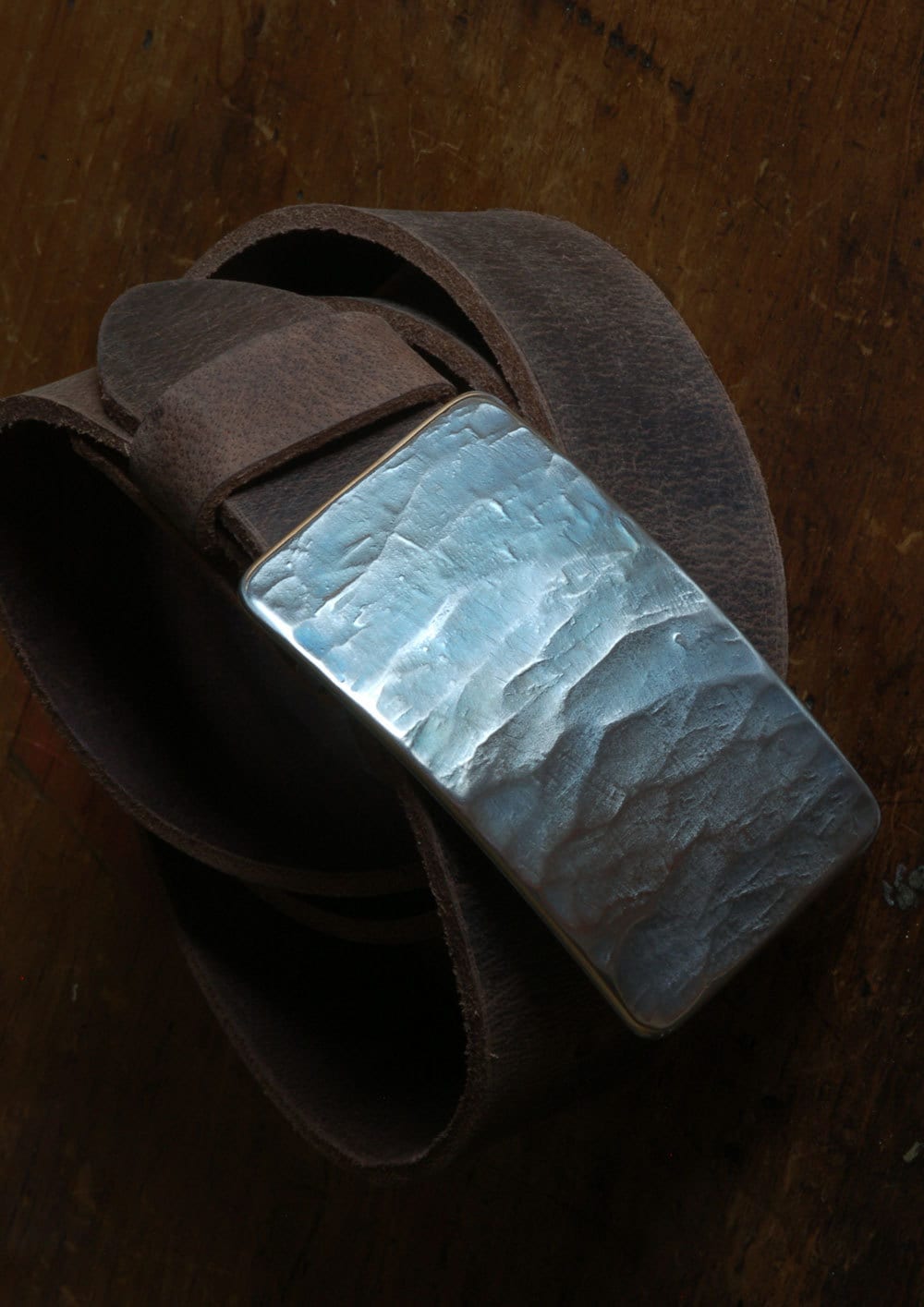 Blue Jean Buckle Belt Buckle Unisex Hypoallergenic Hand Forged Wood Grain Textured Stainless Steel Buckle fits 1-1/2" Belt for Jeans