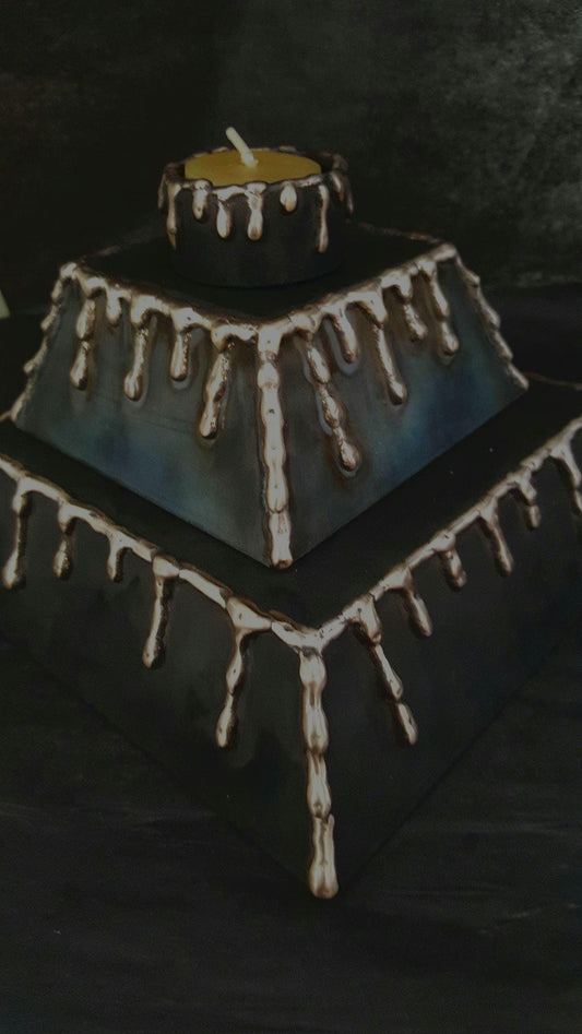 Display Stand, Bronze & Black Metal Pedistal, Candle Holder Display, Jewelry Display, Candle Display, Mantle Centerpiece, Bronze Drizzle