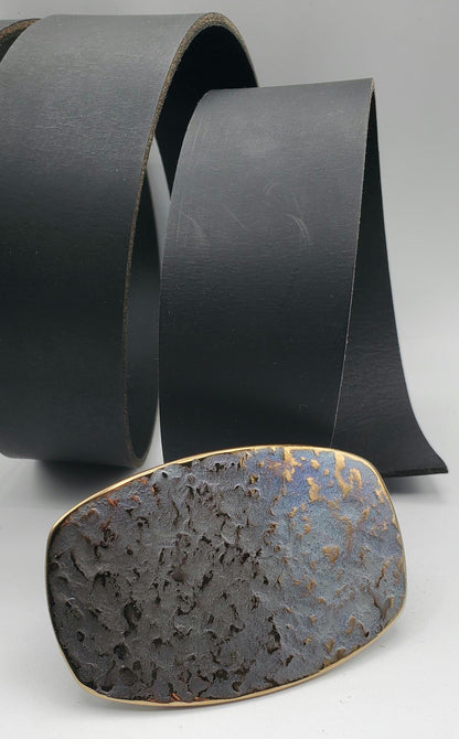 1-3/4" Buckle and Belt Set Hand Forged Canadian Made Buckle and Belt Signed Original HypoAllergenic Buckle 1.75" Leather Jean Belt w/ Snaps