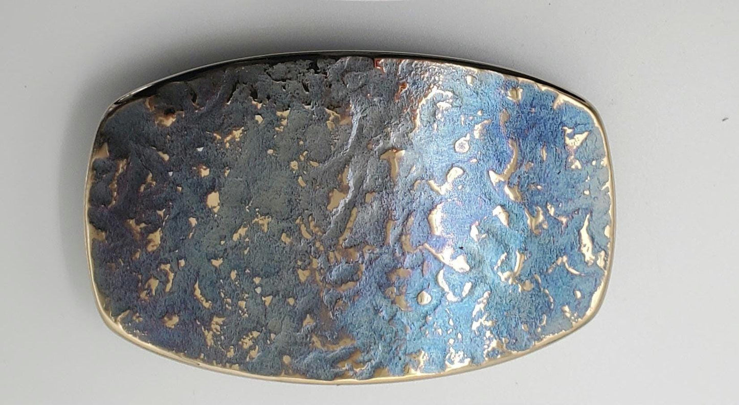 UniSex Blue Jean Belt Buckle Hand Forged Blue Gold, Silver or Blue & Silver Signed Original Stainless Steel Buckle Gifts for Guys or Gals