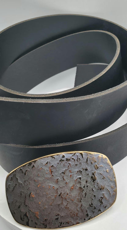 1-3/4" Buckle and Belt Set Hand Forged Canadian Made Buckle and Belt Signed Original HypoAllergenic Buckle 1.75" Leather Jean Belt w/ Snaps