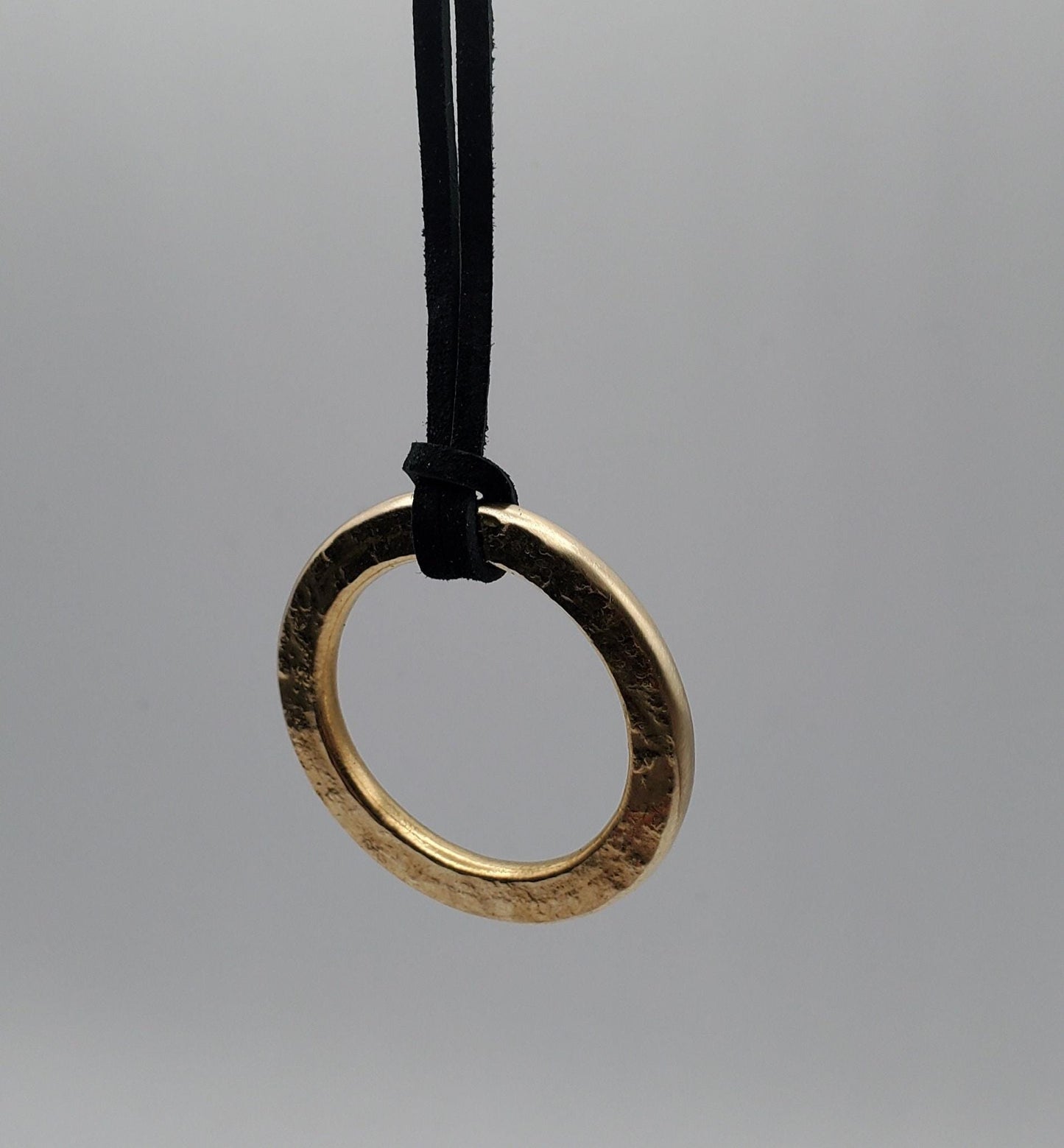 Brass Pendant Hand Forged Circle Pendant Unisex Jewelry Bohemian Necklace 1.5" d w/ Burlap or Velvet Bag Beige, Black or Brown Leather Strap