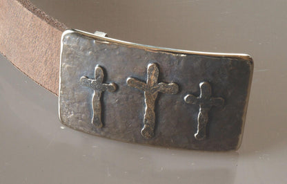 Belt Buckle Old Rugged Cross Hand Forged Rustic Bronze or Silver Hypoallergenic Stainless Steel Christian Gifts CROSS Buckle fits 1.5" Belt