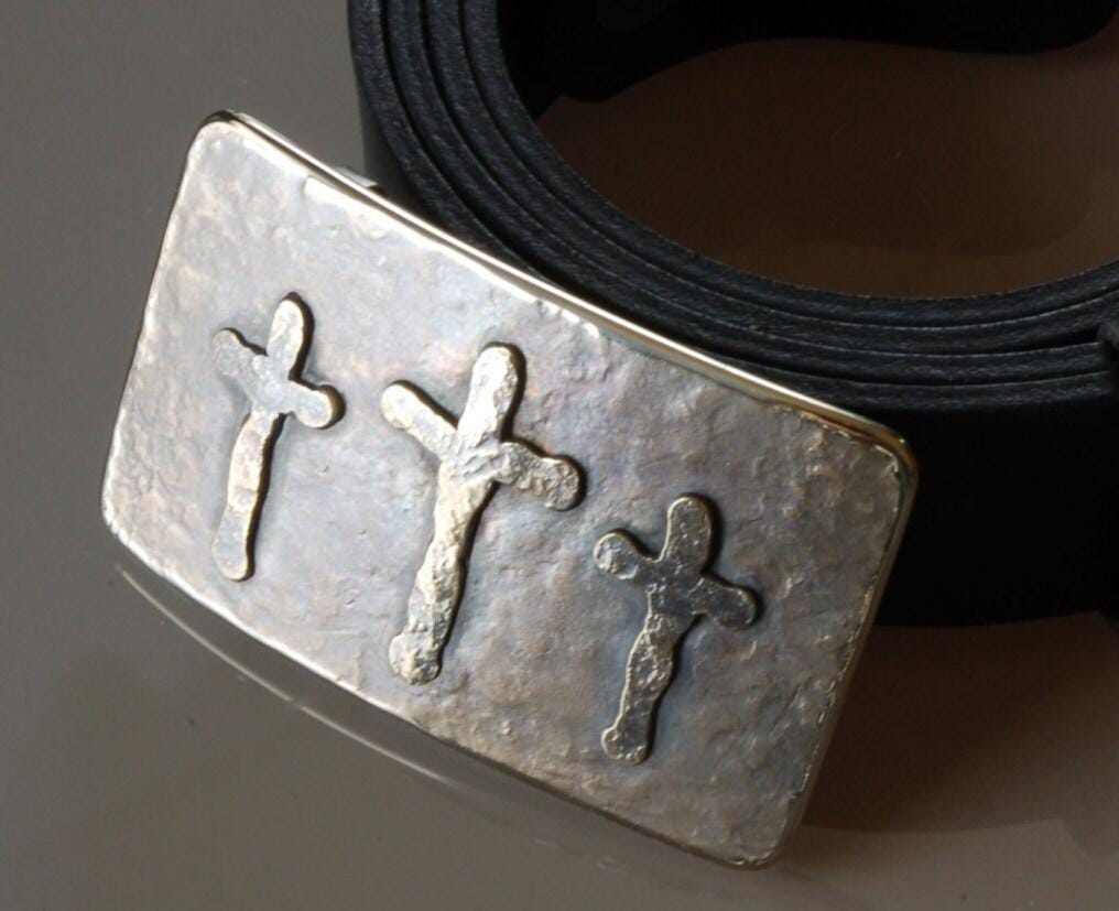 Belt Buckle Old Rugged Cross Hand Forged Rustic Bronze or Silver Hypoallergenic Stainless Steel Christian Gifts CROSS Buckle fits 1.5" Belt