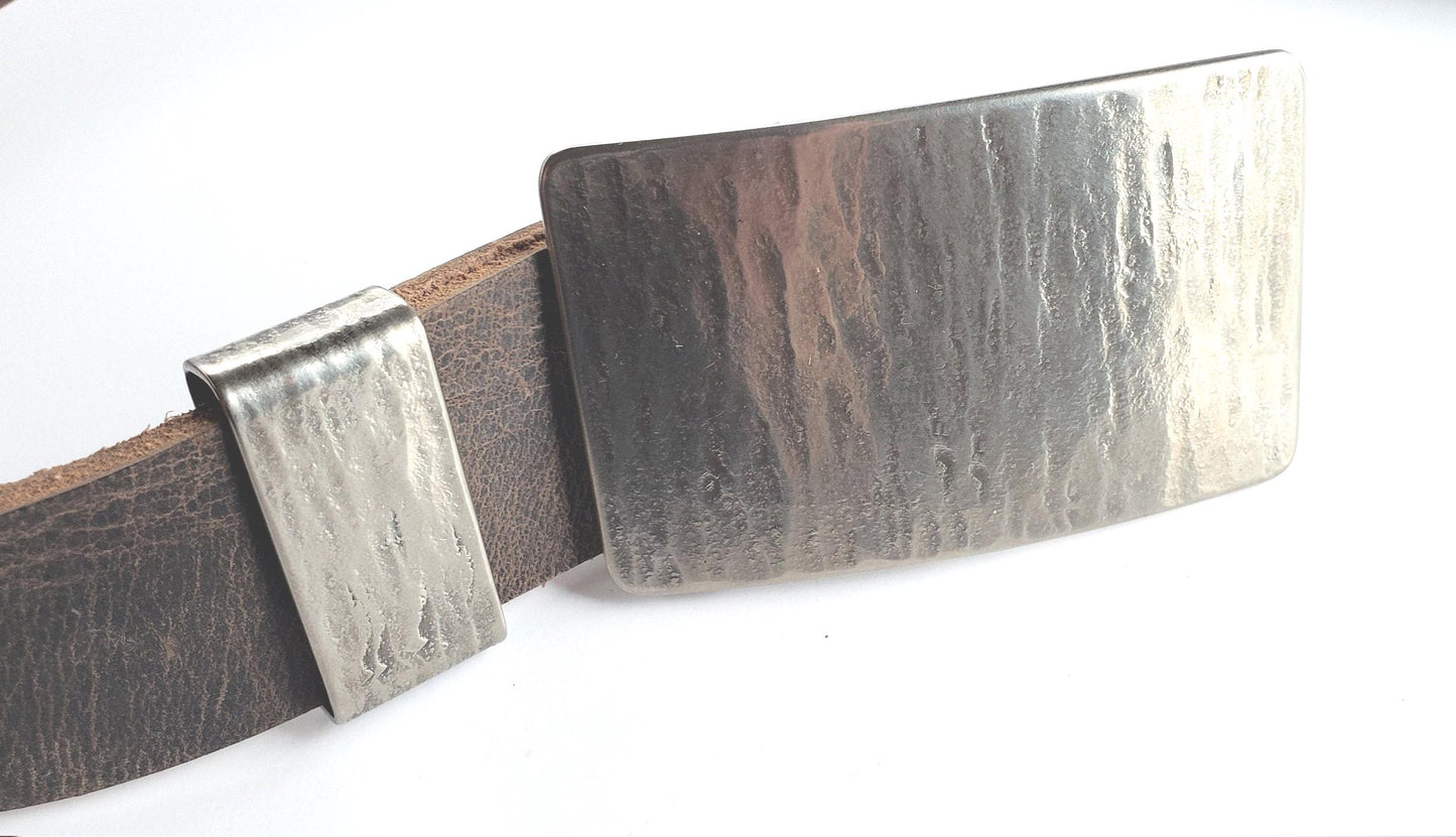 Hand-Forged Belt & Buckle with Metal Keeper, Leather Belt Color Choice, Father's Day Gift Set, Buckle and Keeper for 1.5" Leather Belt