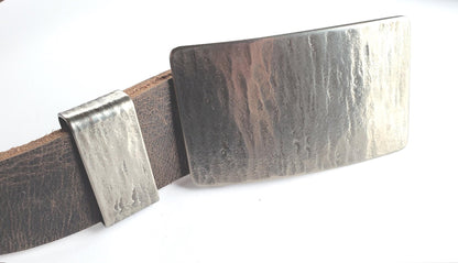 Hand-Forged Belt & Buckle with Metal Keeper, Leather Belt Color Choice, Father's Day Gift Set, Buckle and Keeper for 1.5" Leather Belt