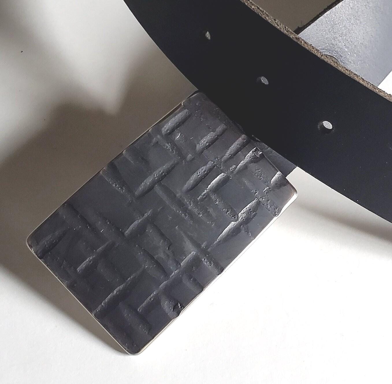 Buckle & Belt Set Black Buckle Blue Jean Belt Buckle Set Hand Forged Stainless Steel Buckle w/ Snap Leather Belt 5 Belt Colour Choices