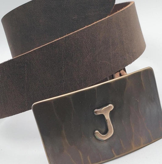 Cattle Brand Buckle & Belt Set, Your Choice of Belt Colour, Hand Forged Buckle w/ Leather Belt and Burlap or Velvet Gift Bag