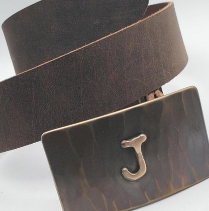 Cattle Brand Buckle & Belt Set, Your Choice of Belt Colour, Hand Forged Buckle w/ Leather Belt and Burlap or Velvet Gift Bag
