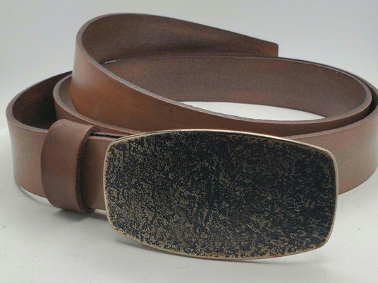 Hand Forged Buckle with Sand Hand Dyed Belt - Buckle with Hand Dyed 1-1/4" Wide Belt
