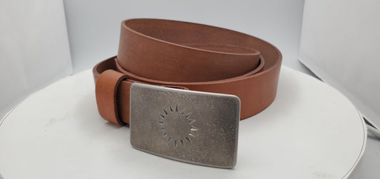 Hand Forged Sun Buckle with Sand Hand Dyed Belt 1-1/4" Suit Belt & Signed Golden Sun Buckle