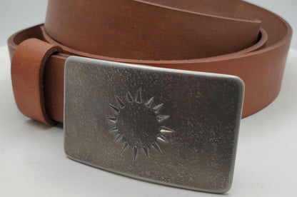 Hand Forged Sun Buckle with Sand Hand Dyed Belt 1-1/4" Suit Belt & Signed Golden Sun Buckle
