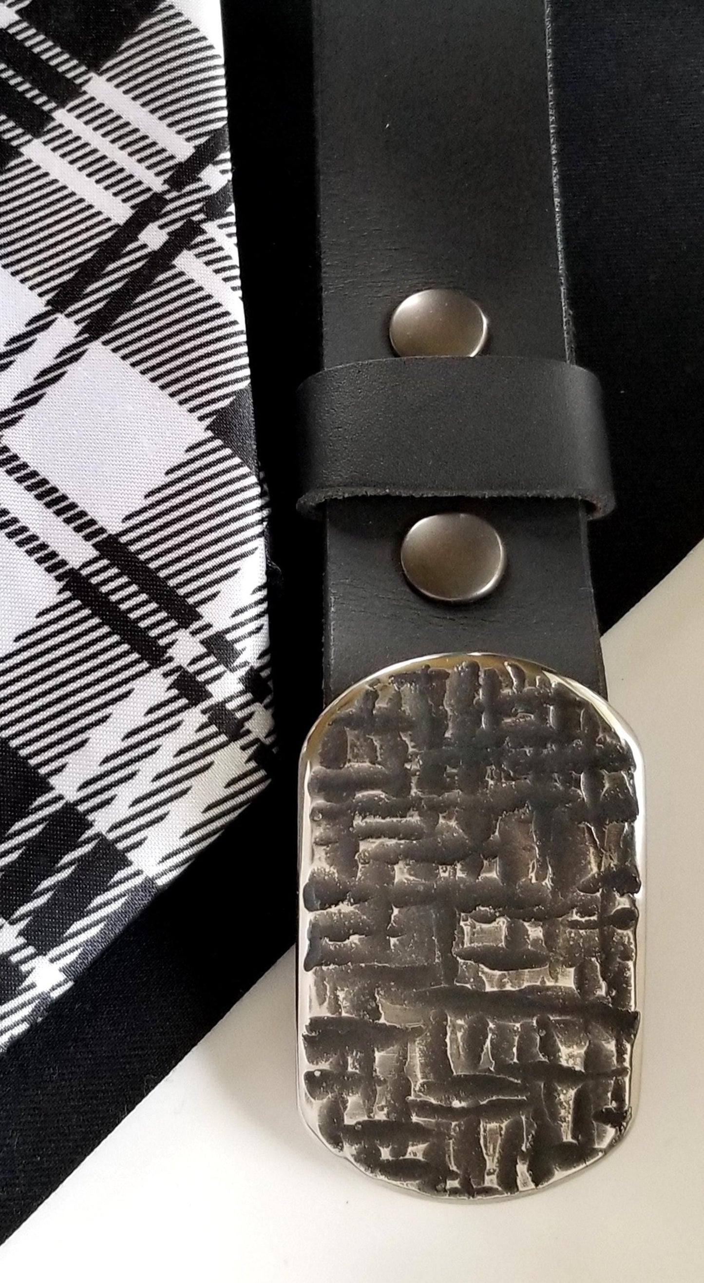 Belt & Buckle SET for Suits Authentic Anvil Textured Belt Buckle Hand Forged Stainless Steel Buckle For Suits Gift for Him Dress Belt