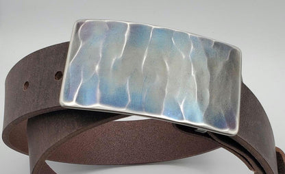 Belt & Buckle Set, Wood Grain, Unisex Gifts, Hand Forged, Stainless Steel Buckle, Blue Buckle, Silver or Bronze Buckle for 1.5" Leather Belt