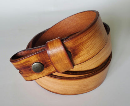 Suit Buckle & Belt - Hand Forged Buckle with Hand Dyed Tan Belt 1-1/4" Wide Belt and Stainless Steel Buckle