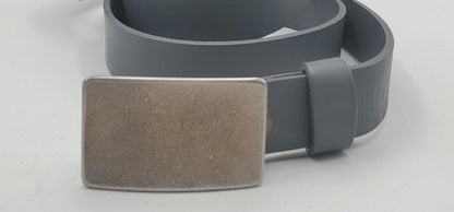 Silver Suit Buckle with Grey Belt - Hand Forged Buckle with Hand Dyed Gray Belt 1-1/4" Wide Belt and Stainless Steel Buckle