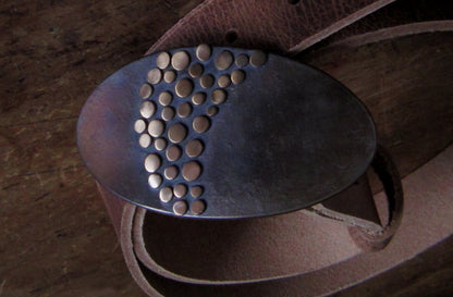 Belt & Buckle, Signed Original Belt Buckle, Unisex Belt Buckle, Canadian Artisan, Hand Forged Buckle, Silver or Bronze For 1.5" Leather Belt