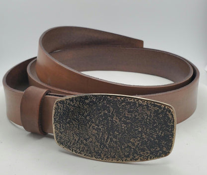 Hand Forged Buckle with Sand Hand Dyed Belt - Buckle with Hand Dyed 1-1/4" Wide Belt