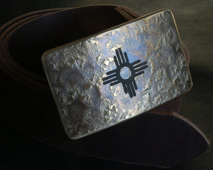 Zia Belt Buckle Etched Jean Buckle Hand Forged Buckle New Mexico Buckle Zia Buckle Unisex Accessory, Buckle fits 1.5" Leather Belt for Jeans