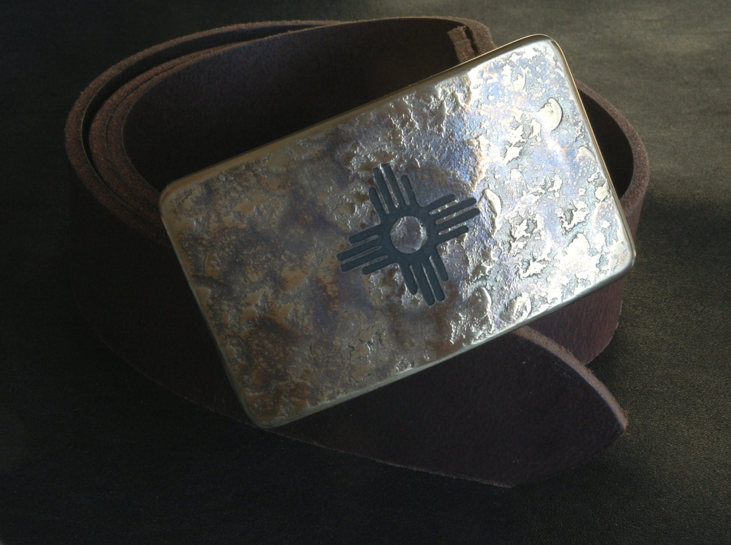 Zia Belt Buckle Etched Jean Buckle Hand Forged Buckle New Mexico Buckle Zia Buckle Accessory Buckle fits 1.5" Leather Belt for Jeans