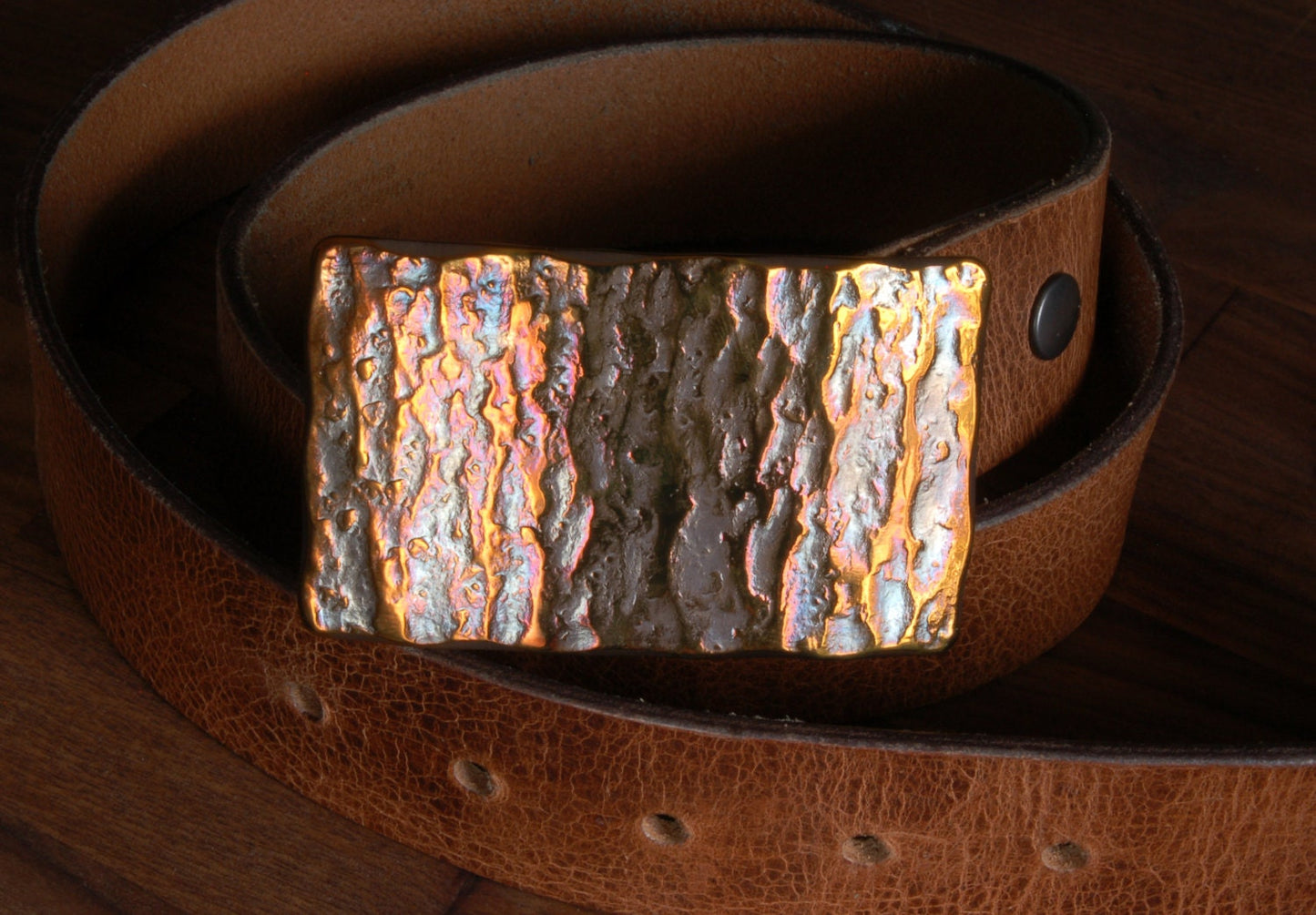 Belt and Buckle Hand Forged Texture Unisex Stainless Steel Buckle with Wavy Edge Signed Original Unisex Gift w/ Bag