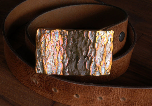 Belt Buckle Canadian Glacier Hypoallergenic Orange Hand Forged Anvil Texture Unisex Solid Stainless Steel Signed Original For 1.5" Jean Belt