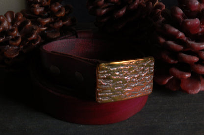 Belt & Buckle SET, Plum Gold, Anvil Texture, Unisex, Suit Belt Buckle, Hypoallergenic Accessory, 1.25" Hand Dyed Plum Leather Belt for Suit