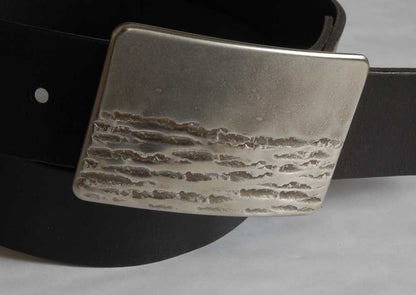 Belt and Buckle Canadian Landscape Silver or Bronze Forged Artisan Signed Stainless Steel Buckle Hypoallergenic For 1.5" Wide Belt for Jeans