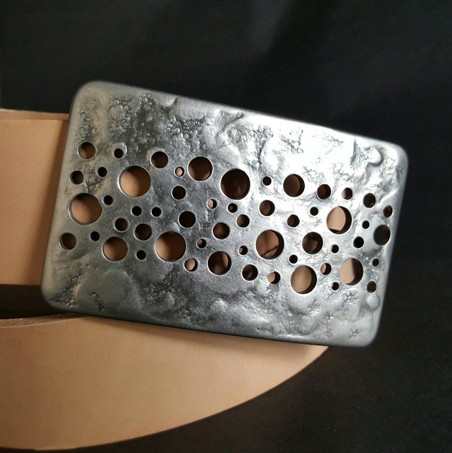 Belt Buckle Handcrafted Hypoallergenic Original Blue Jean Belt Buckle Unisex fits 1.5" Leather Belt Hand Forged Silver Stainless Steel