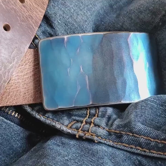 Belt Buckle, Blue Jean Buckle, Hand Forged, Woodgrain Hypoallergenic Accessories for Jeans, Chinos, Workwear, Weddings, Boardroom, Beachwear
