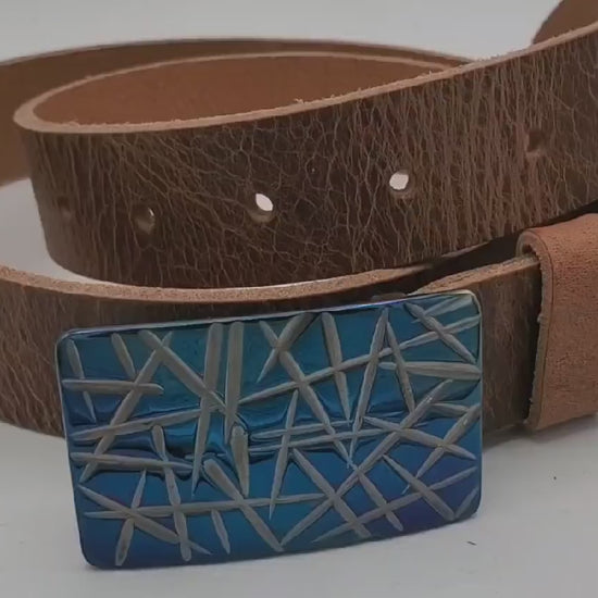 Blue Buckle & Belt Set - Your Belt Colour Choice - Hypoallergenic Stainless Steel Buckle and 1-1/4" Leather Belt Perfect For Suits
