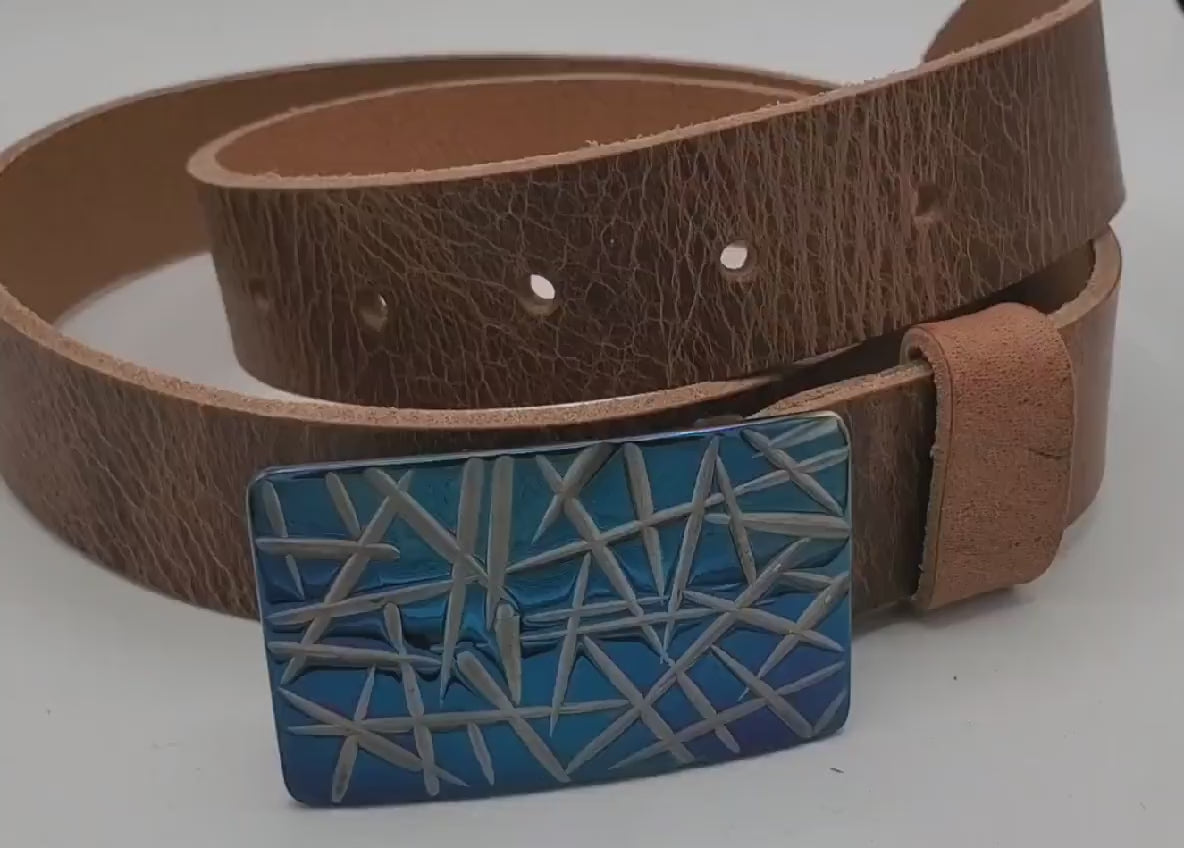 Blue Buckle & Belt Set - Your Belt Colour Choice - Hypoallergenic Stainless Steel Buckle and 1-1/4" Leather Belt Perfect For Suits