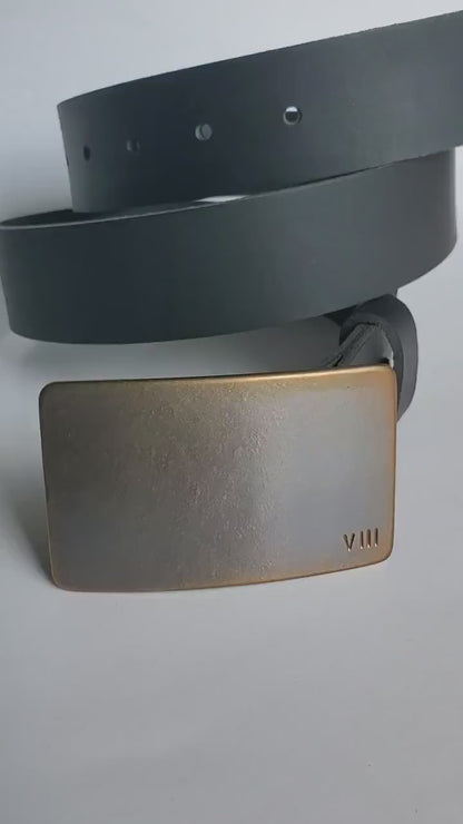 Bronze Anniversary Gift Belt & Buckle Set For Jeans Customize for Anniversary Personalized Forged Stainless Steel Buckle w/ Leather Belt