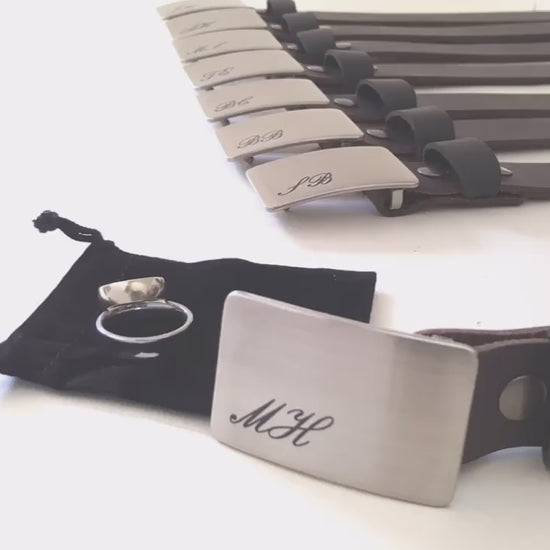 Classic Wedding Belt and Buckle Set ~ Groom & Groomsmen Gift ~ Wedding Keepsake ~ Brushed Stainless Buckle w/ Distressed Leather Snap Belt