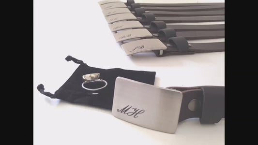 Classic Wedding Belt and Buckle Set ~ Groom & Groomsmen Gift ~ Wedding Keepsake ~ Brushed Stainless Buckle w/ Distressed Leather Snap Belt