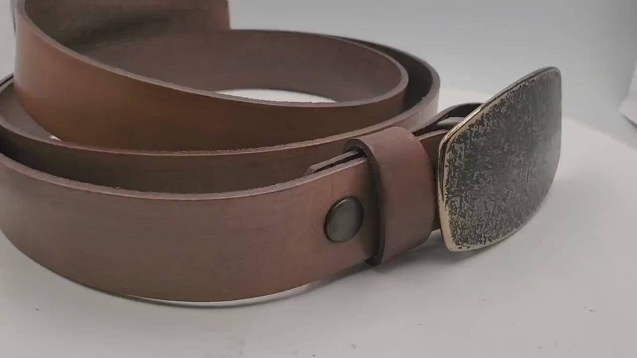 Hand Forged Buckle with Sand Hand Dyed Belt -  Buckle with Hand Dyed 1-1/4" Wide Belt