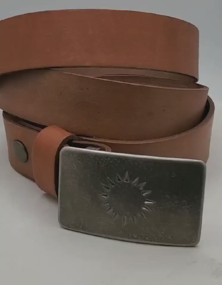 Hand Forged Sun Buckle with Sand Hand Dyed Belt 1-1/4" Suit Belt & Signed Golden Sun Buckle