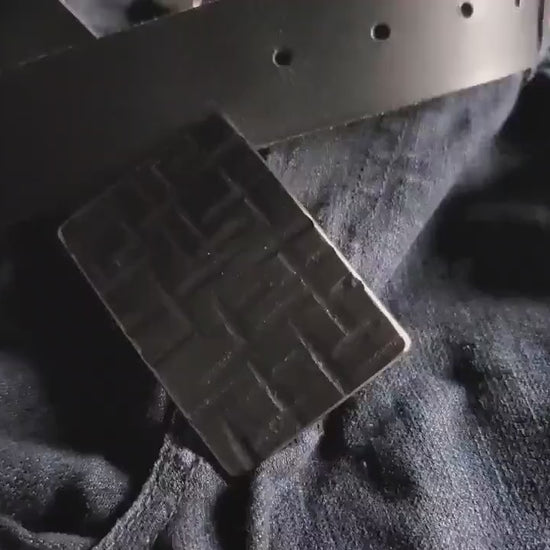 Buckle & Belt Set Black Buckle Blue Jean Belt Buckle Set Hand Forged Stainless Steel Buckle w/ Snap Leather Belt 5 Belt Colour Choices