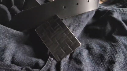 Buckle & Belt Set Black Buckle Blue Jean Belt Buckle Set Hand Forged Stainless Steel Buckle w/ Snap Leather Belt 5 Belt Colour Choices
