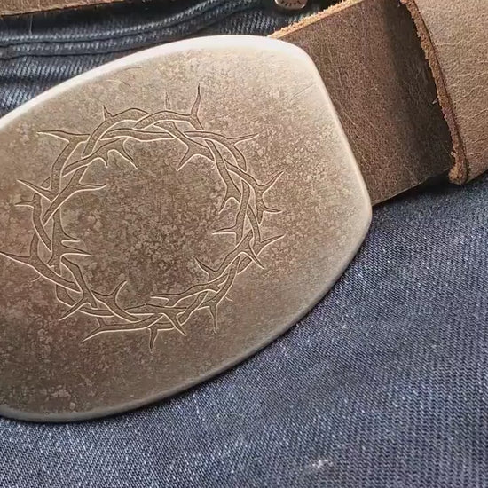 Customized Gift Personalized Belt & Buckle Set for Jeans Casual Pant "Crown of Thorns" Personalized Accessories Unisex Gifts w/ Gift Bag