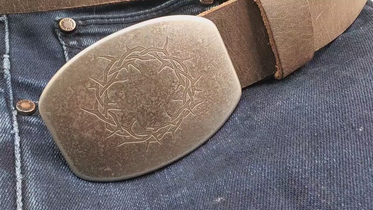 Customized Gift Personalized Belt & Buckle Set for Jeans Casual Pant "Crown of Thorns" Personalized Accessories Unisex Gifts w/ Gift Bag
