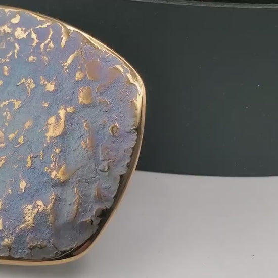 UniSex Blue Jean Belt Buckle Hand Forged Blue Gold, Silver or Blue & Silver Signed Original Stainless Steel Buckle  Gifts for Guys or Gals