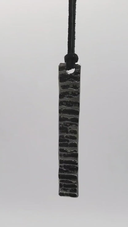 Pendant Raw Handforged Stainless Steel & Leather Cord Masculine or Feminine Jewelry Made in Canada