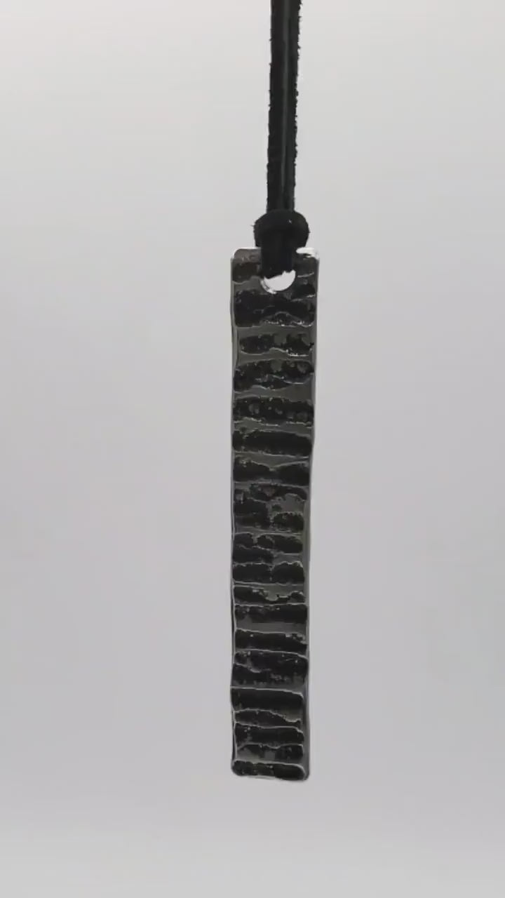 Pendant Raw Handforged Stainless Steel & Leather Cord Masculine or Feminine Jewelry Made in Canada