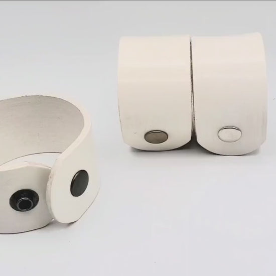 Winter White Leather Cuff Valentine Bracelet with snaps Unisex Wrist Cuff w/ Snaps Boyfriend Gift or Girlfriend Gift w Gift Bag
