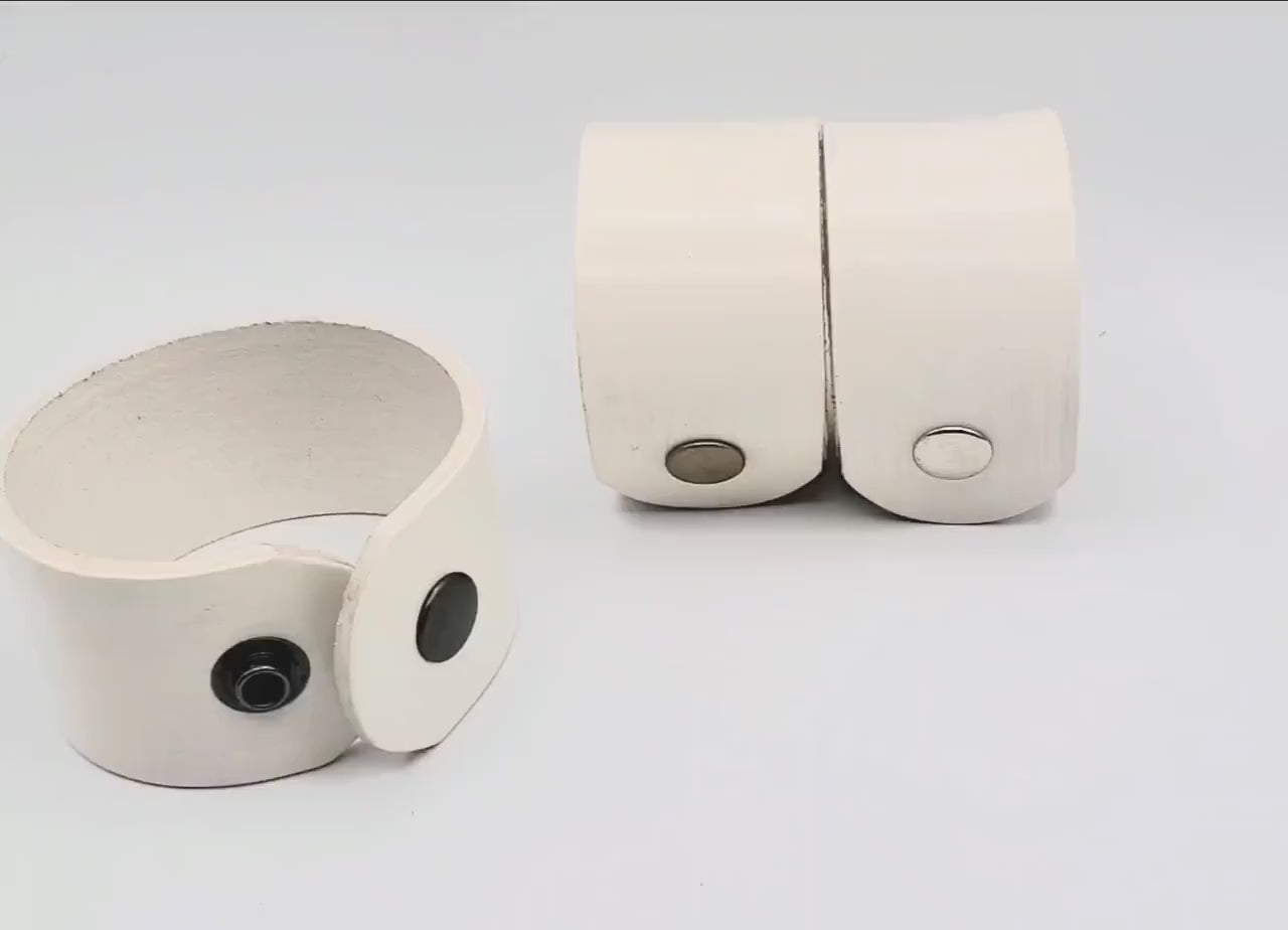 Winter White Leather Cuff Valentine Bracelet with snaps Unisex Wrist Cuff w/ Snaps Boyfriend Gift or Girlfriend Gift w Gift Bag